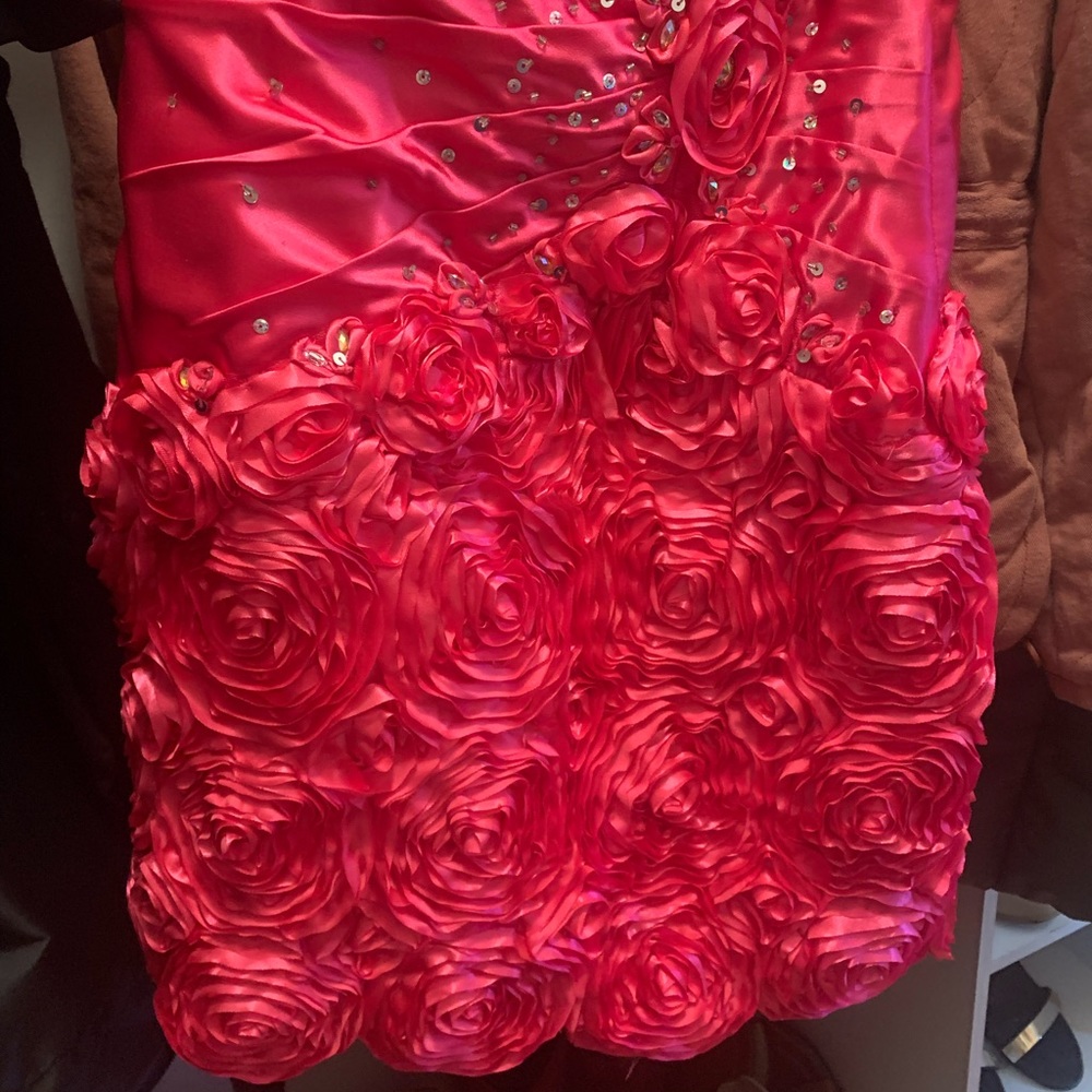 Size 10 Hot Pink Tony Bowls One Shoulder Floral Cocktail Dress (fits like an 8) - Picture 13 of 13